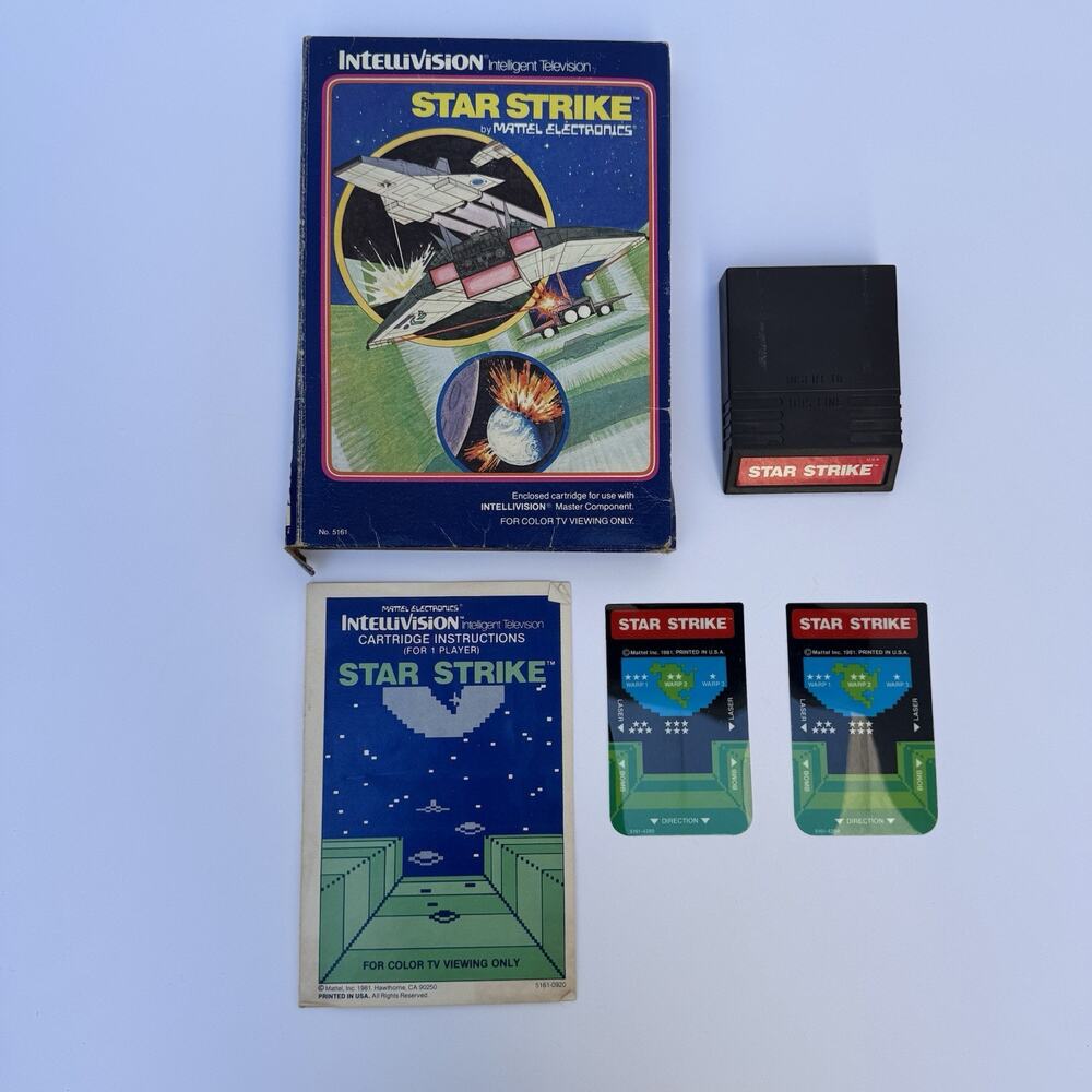 Star Strike (Mattel Intellivision 1981) TESTED Work Complete Manual + 2 Overlay